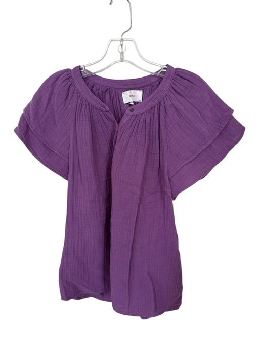 XiRENA Size M Purple Cap Sleeve V Neck Half Button Top Purple / M