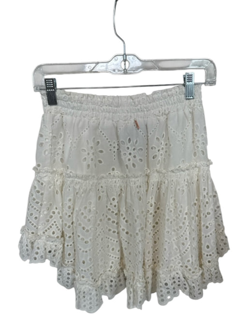Misa Size S White Cotton Lace Cutouts Elastic Waist Mini Skirt White / S