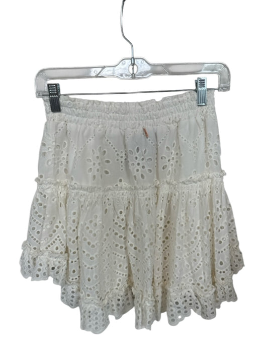 Misa Size S White Cotton Lace Cutouts Elastic Waist Mini Skirt White / S