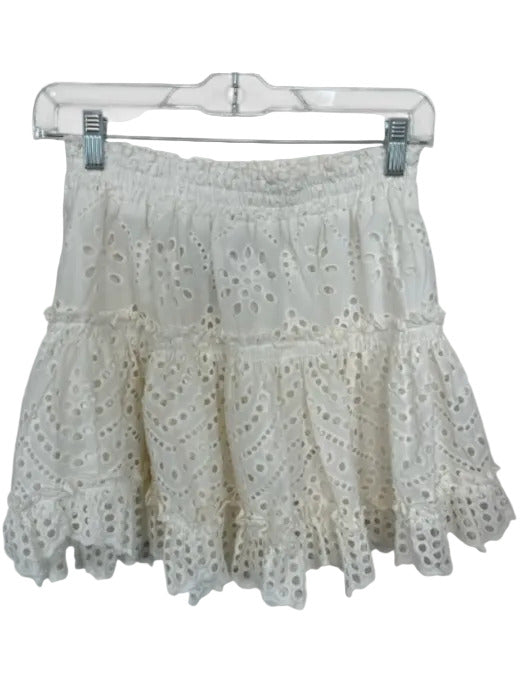 Misa Size S White Cotton Lace Cutouts Elastic Waist Mini Skirt White / S