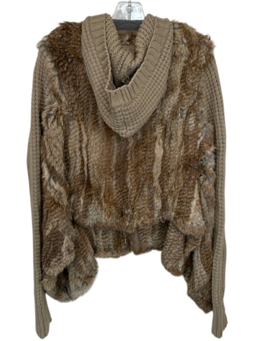LaROK Size L Brown & Grey Rabbit Fur Knit Long Sleeve Hood Knit Sweater Brown & Grey / L