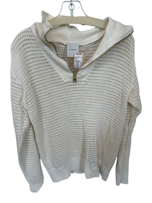 Varley Size M Cream Cotton Quarter Zip Long Sleeve Crochet Jacket Cream / M