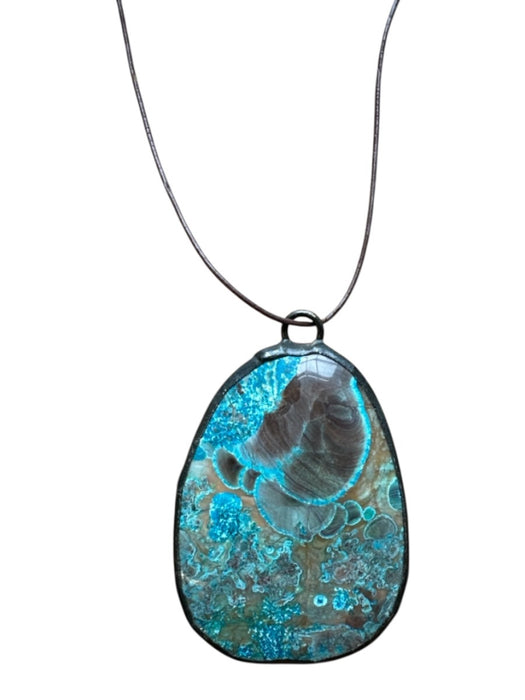 Brown & Turqoise Leather Turquoise Large Stone Necklace Brown & Turqoise