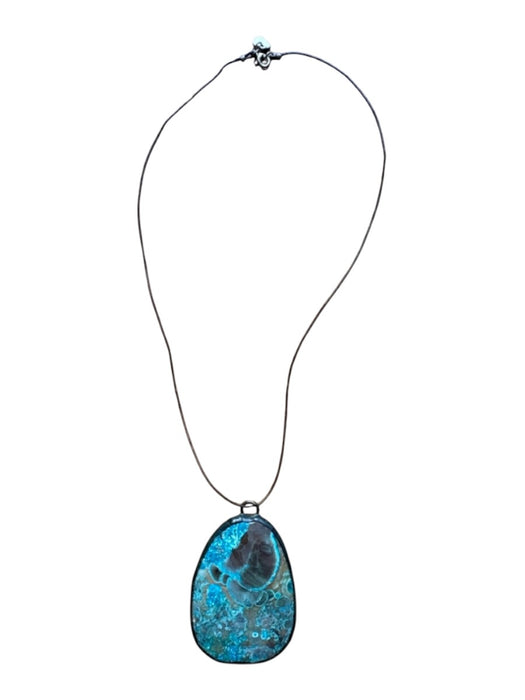 Brown & Turqoise Leather Turquoise Large Stone Necklace Brown & Turqoise