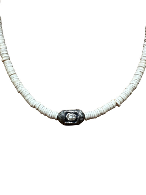 S. Carter Designs Cream & Silver Bone Beads Sterling Silver Raw Diamond Necklace Cream & Silver