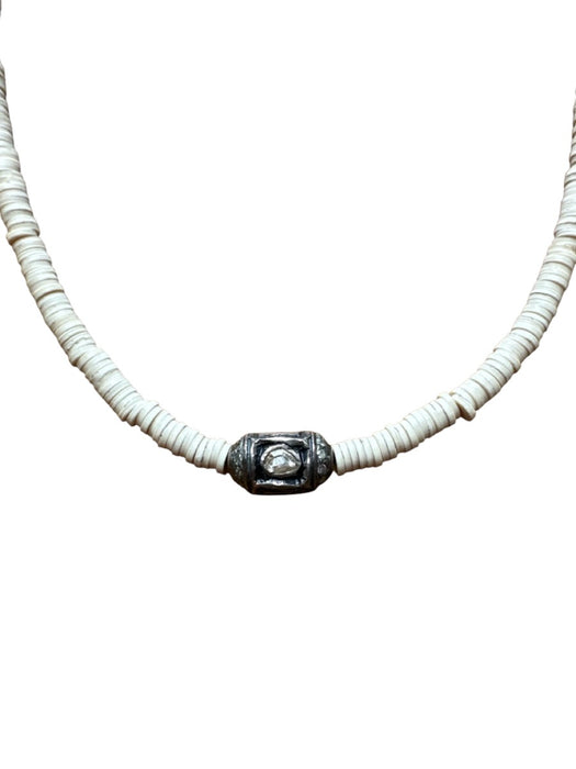 S. Carter Designs Cream & Silver Bone Beads Sterling Silver Raw Diamond Necklace Cream & Silver