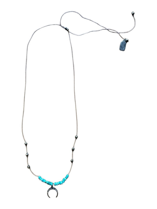 Ela Rae Turquoise & Gray Turquoise Beads Pave Diamonds Horn Adjustable Necklace Turquoise & Gray