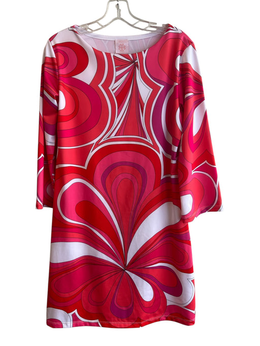 Parisou Size M Pink Denier Blend Boat Neck Long Sleeve Abstract Print Dress Pink / M
