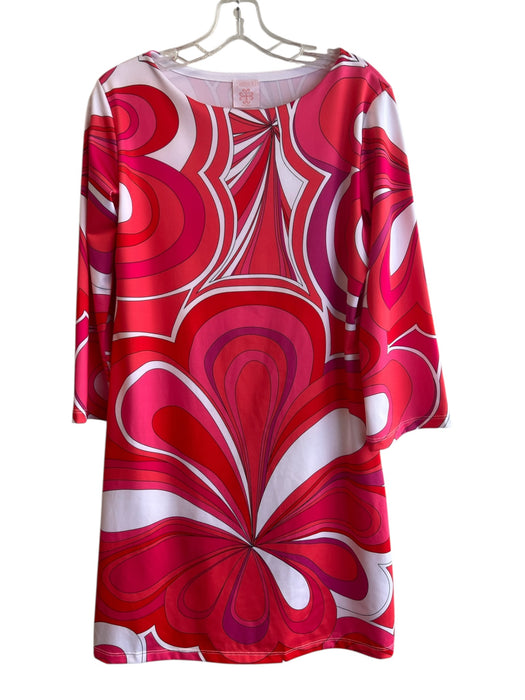 Parisou Size M Pink Denier Blend Boat Neck Long Sleeve Abstract Print Dress Pink / M