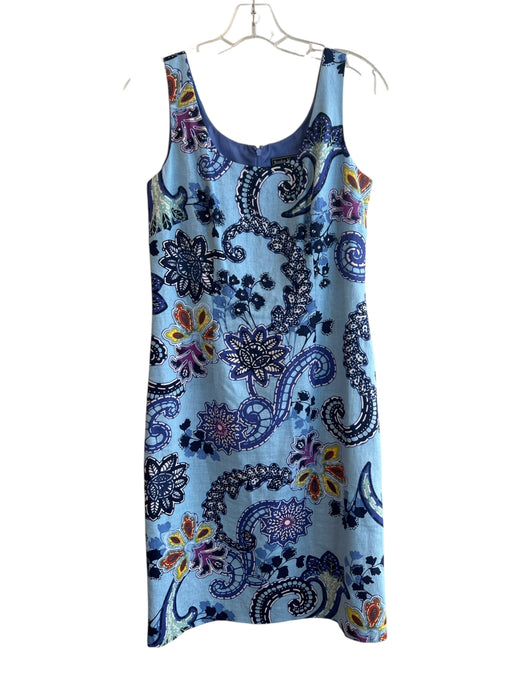 Jessica Howard Size 6 Blue & Aqua Linen & Rayon Scoop Neck Sleeveless Dress Blue & Aqua / 6