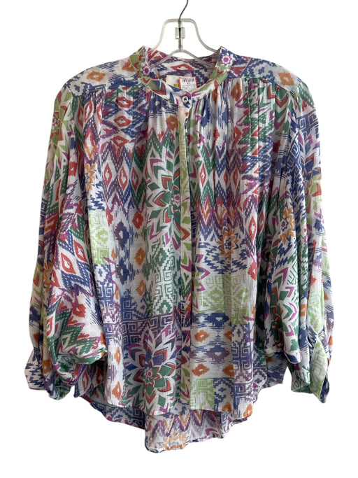 Maeve Size S White & Multi Rayon Blend Standing Collar 3/4 Sleeve Top White & Multi / S