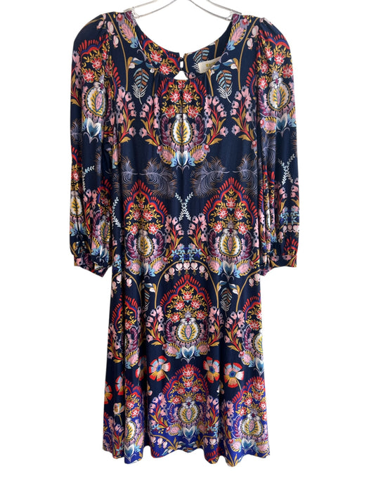 Maeve Size XS Navy & Multi Viscose Blend Round Neck Back Cut Out Floral Dress Navy & Multi / XS