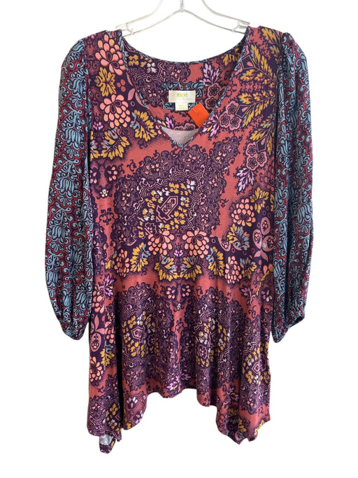 Maeve Size S Purple & Multi Viscose V Neck Long Sleeve Floral Print Top Purple & Multi / S