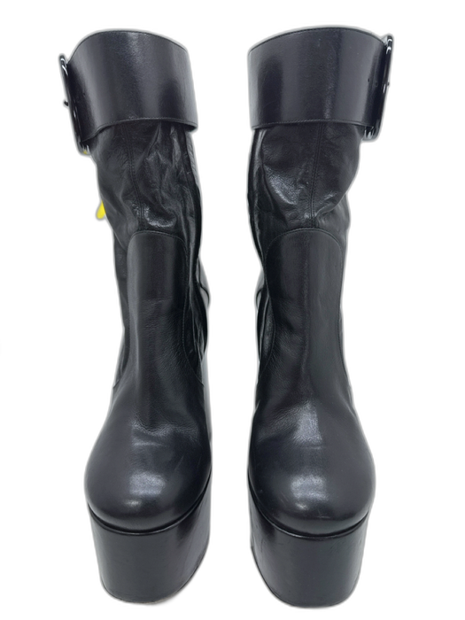 Saint Laurent Paris Shoe Size 35 Black Leather Upper Ankle Buckle Platform Boots Black / 35