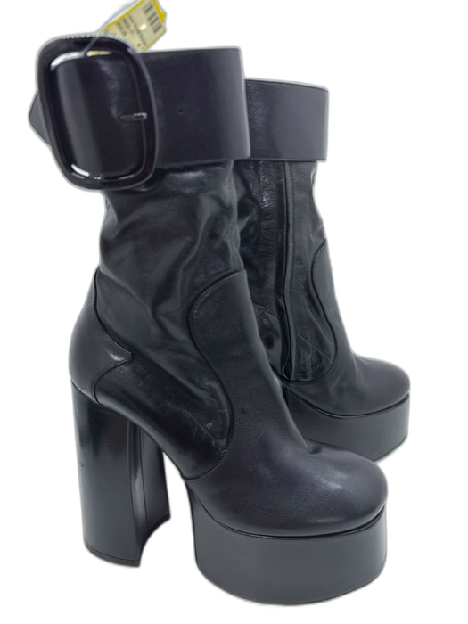 Saint Laurent Paris Shoe Size 35 Black Leather Upper Ankle Buckle Platform Boots Black / 35
