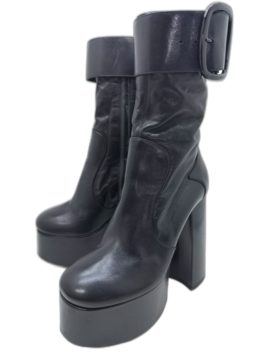 Saint Laurent Paris Shoe Size 35 Black Leather Upper Ankle Buckle Platform Boots Black / 35