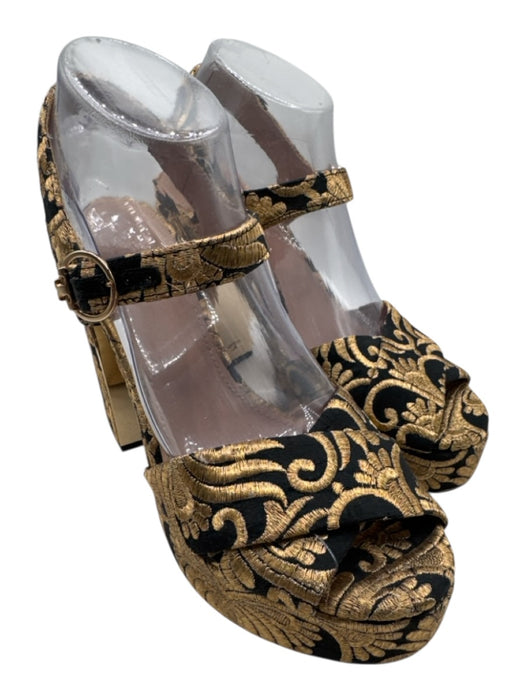 Tory Burch Shoe Size 9 Gold & Black Brocade Block Heel Platform Sandals Gold & Black / 9