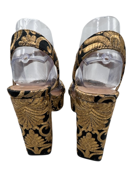 Tory Burch Shoe Size 9 Gold & Black Brocade Block Heel Platform Sandals Gold & Black / 9