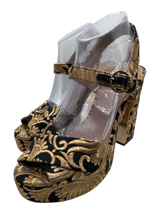 Tory Burch Shoe Size 9 Gold & Black Brocade Block Heel Platform Sandals Gold & Black / 9