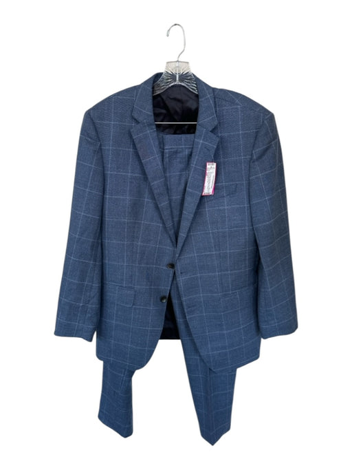 Hugo Boss Navy & Blue Wool Blend Plaid Collared Sport Coat Men's Suit Navy & Blue / 42R
