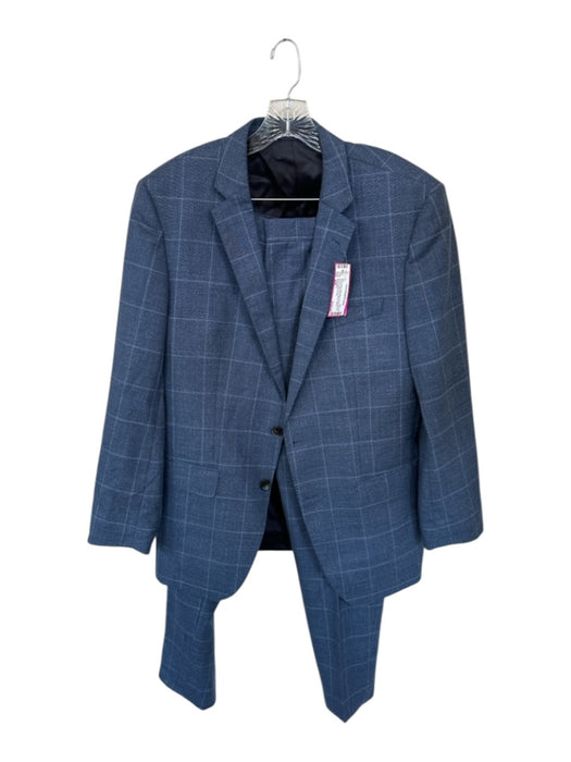 Hugo Boss Navy & Blue Wool Blend Plaid Collared Sport Coat Men's Suit Navy & Blue / 42R
