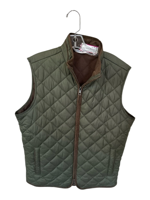 Peter Millar Size M Army Green Polyester Quilted Pockets Brown hem Men's Vest Army Green / M