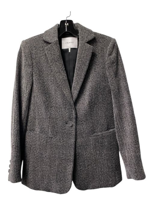 Frame Size 0 Gray & Black Cotton Blend 1 Button slit pockets Herringbone Jacket Gray & Black / 0