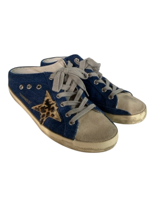 Golden Goose Shoe Size 6.5 Blue & Tan Fabric Lace Up Slide On Open Heel Sneakers Blue & Tan / 6.5