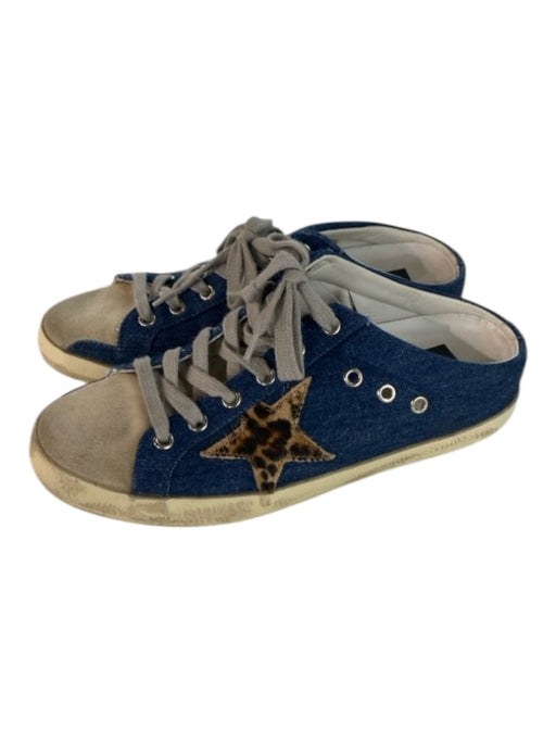 Golden Goose Shoe Size 6.5 Blue & Tan Fabric Lace Up Slide On Open Heel Sneakers Blue & Tan / 6.5