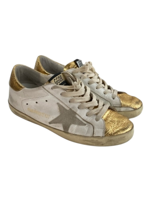 Golden Goose Shoe Size Est 6.5 White & Gold Leather Lace Up Low Top Sneakers White & Gold / Est 6.5