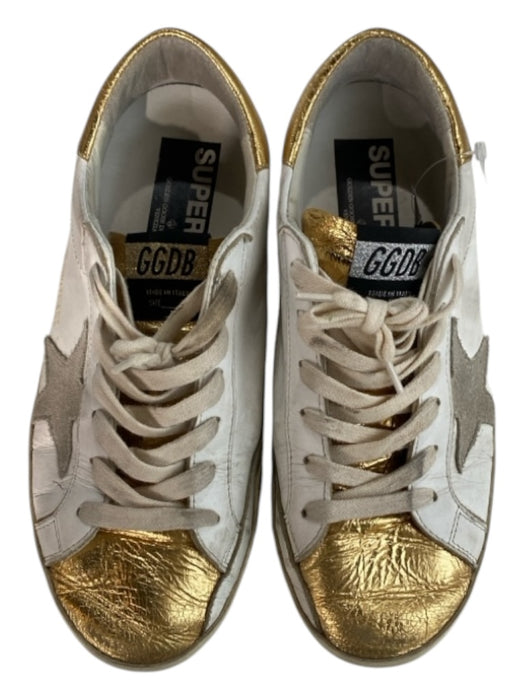 Golden Goose Shoe Size Est 6.5 White & Gold Leather Lace Up Low Top Sneakers White & Gold / Est 6.5