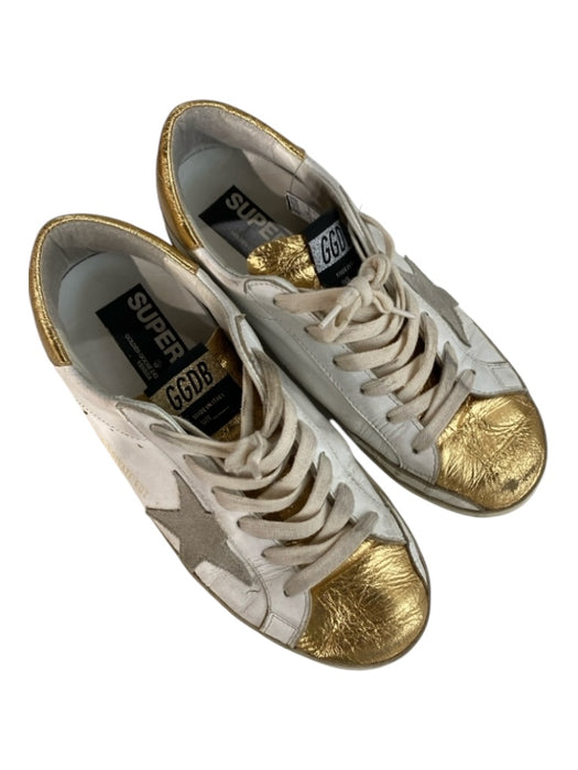 Golden Goose Shoe Size Est 6.5 White & Gold Leather Lace Up Low Top Sneakers White & Gold / Est 6.5