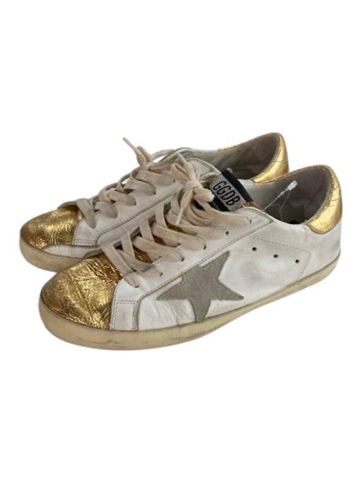 Golden Goose Shoe Size Est 6.5 White & Gold Leather Lace Up Low Top Sneakers White & Gold / Est 6.5