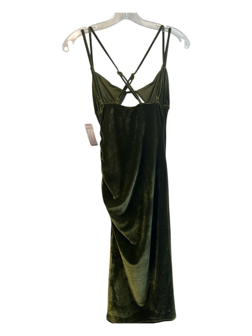 Lovers and Friends Size XS Olive Green Polyester Velvet V Neck Dress Olive Green / XS
