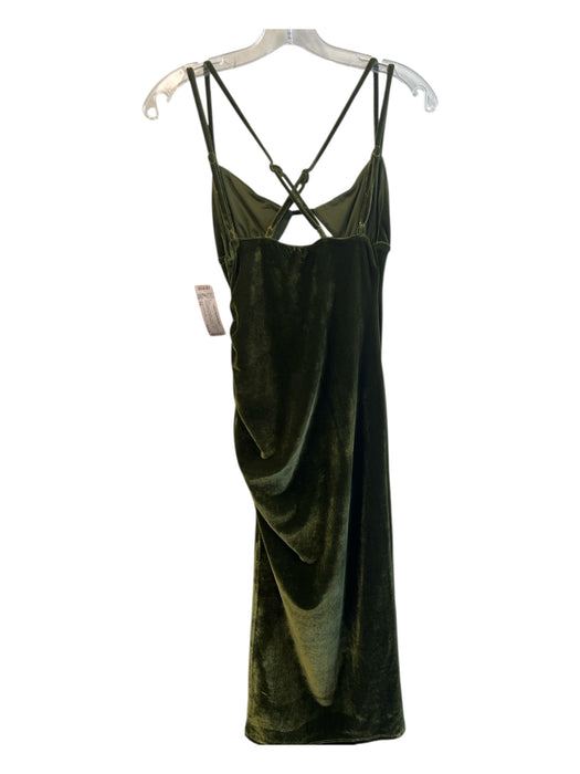 Lovers and Friends Size XS Olive Green Polyester Velvet V Neck Dress Olive Green / XS
