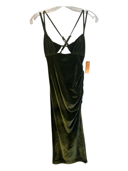 Lovers and Friends Size XS Olive Green Polyester Velvet V Neck Dress Olive Green / XS