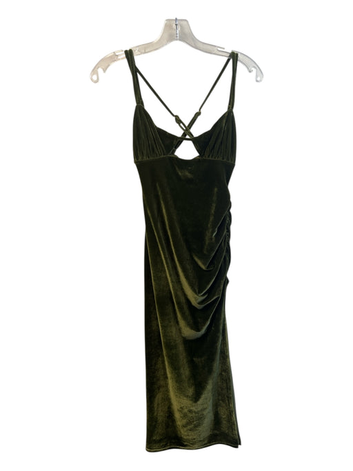 Lovers and Friends Size XS Olive Green Polyester Velvet V Neck Dress Olive Green / XS