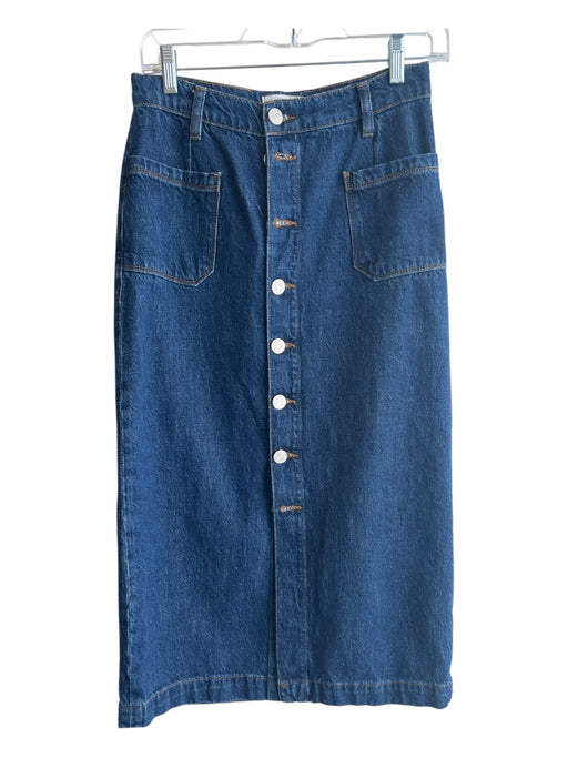 Frame Size 27 Dark Wash Cotton Denim Pencil Below Knee Button Down Skirt Dark Wash / 27