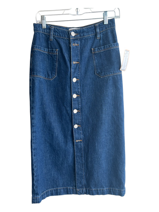 Frame Size 27 Dark Wash Cotton Denim Pencil Below Knee Button Down Skirt Dark Wash / 27