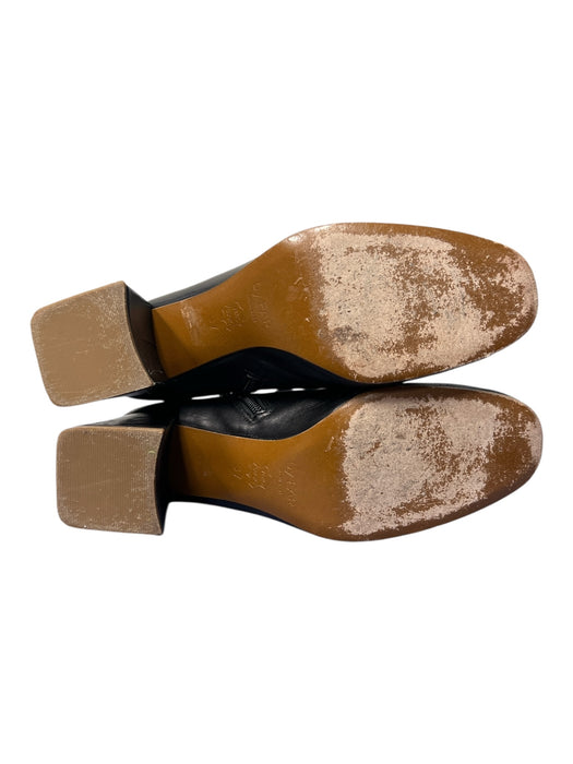 By Far Shoe Size 37 Black Leather Side Zip Almond Toe Block Heel Boots Black / 37