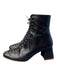 By Far Shoe Size 37 Black Leather Side Zip Almond Toe Block Heel Boots Black / 37