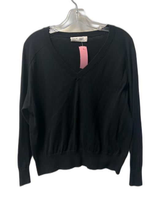 Entireworld Size Est S Black Organic Cotton Long Sleeve V Neck Ribbed Detail Top Black / Est S