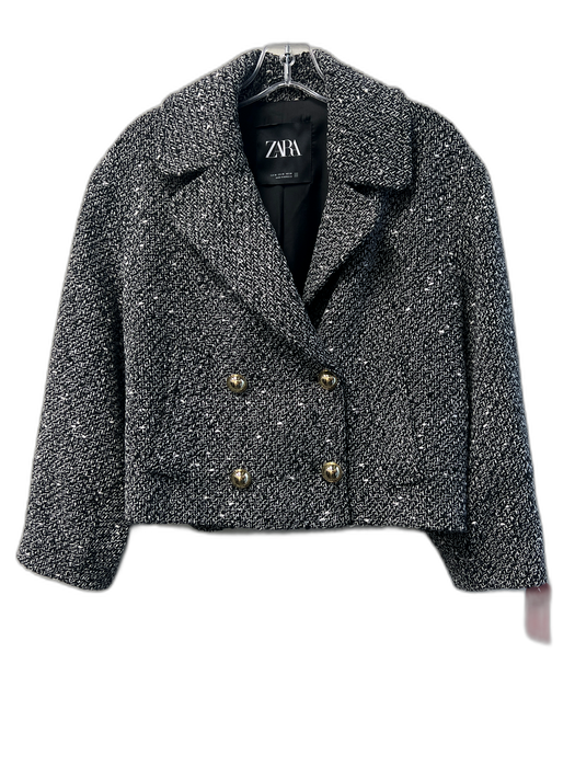 Zara Size XS Black & White No Fabric Tag Long Sleeve Lapel Button Front Jacket Black & White / XS