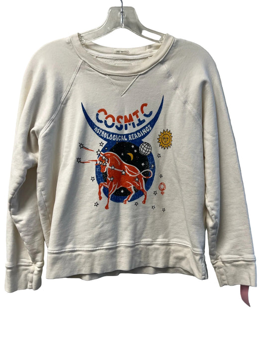 Mother Size M White Cotton Print detail Long Sleeve Round Neck Crew Neck Sweater