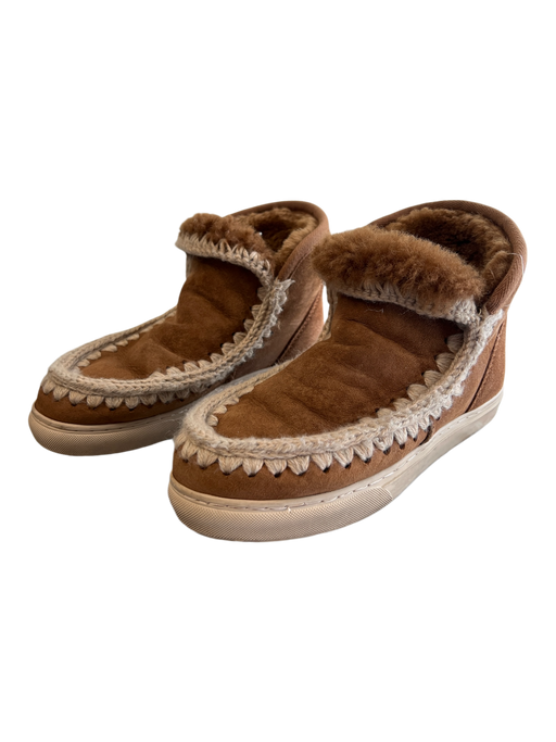 Mou Shoe Size Est 6.5 Brown Suede Round Toe High Top Fur Lined Booties Brown / Est 6.5