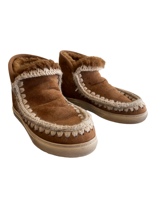 Mou Shoe Size Est 6.5 Brown Suede Round Toe High Top Fur Lined Booties Brown / Est 6.5