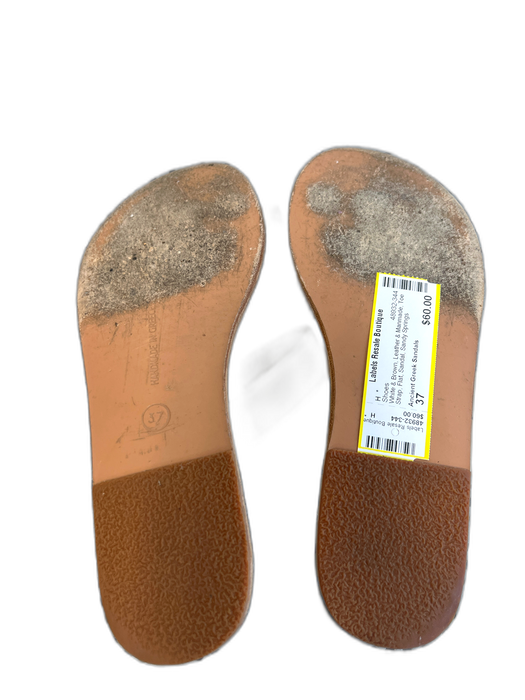 Ancient Greek Sandals Shoe Size 37 White & Brown Leather & Manmade Flat Shoes White & Brown / 37