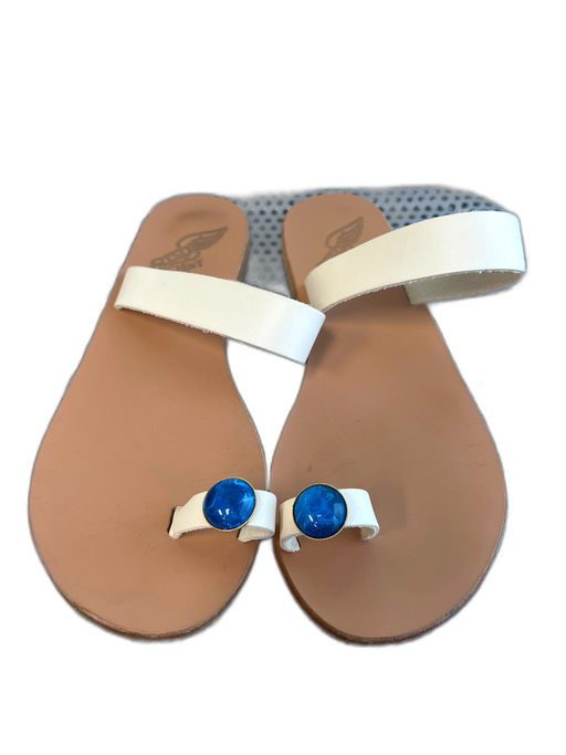 Ancient Greek Sandals Shoe Size 37 White & Brown Leather & Manmade Flat Shoes White & Brown / 37