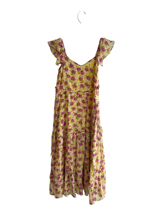 Banjanan Size XS Yellow & Pink Cotton V Neck Flutter Sleeve Floral Print Dress Yellow & Pink / XS