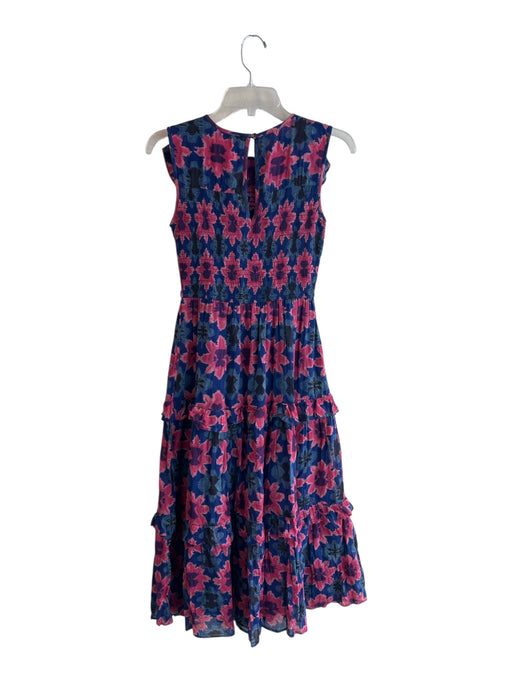 Banjanan Size XS Navy & Pink Cotton V Neck Flutter Sleeve Floral Print Dress Navy & Pink / XS